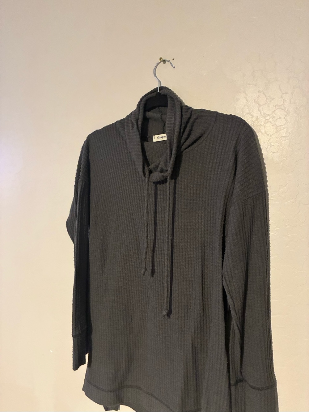 Women’s Charcoal Shawl Collar Waffle-Knit Sweater - Ginger G Boutique